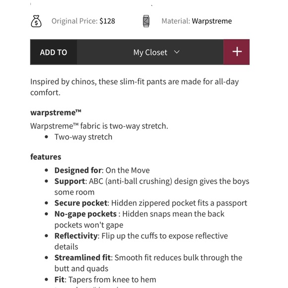 Lululemon commission pants slim black 36x31 - Picture 3 of 12